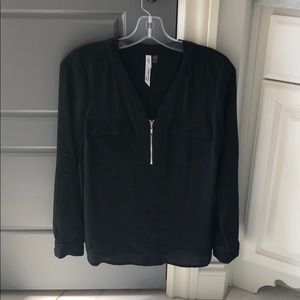 NY Collection Zip front Blouse-black